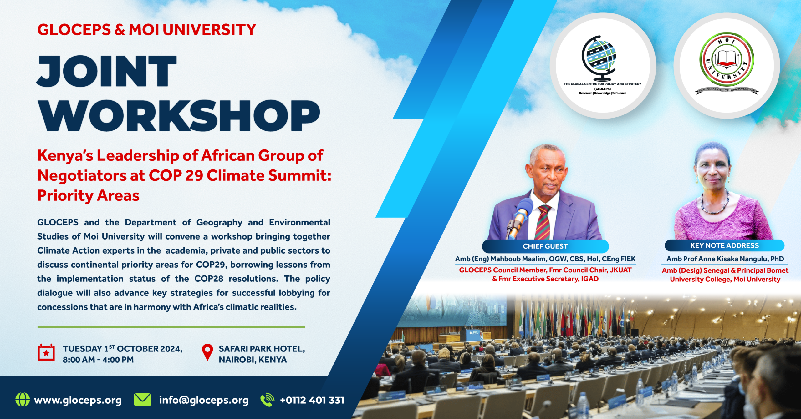 Gloceps & Moi University Joint Workshop: Kenya’s Leadership of African Group of Negotiators at COP 29 Climate Summit: Priority Areas